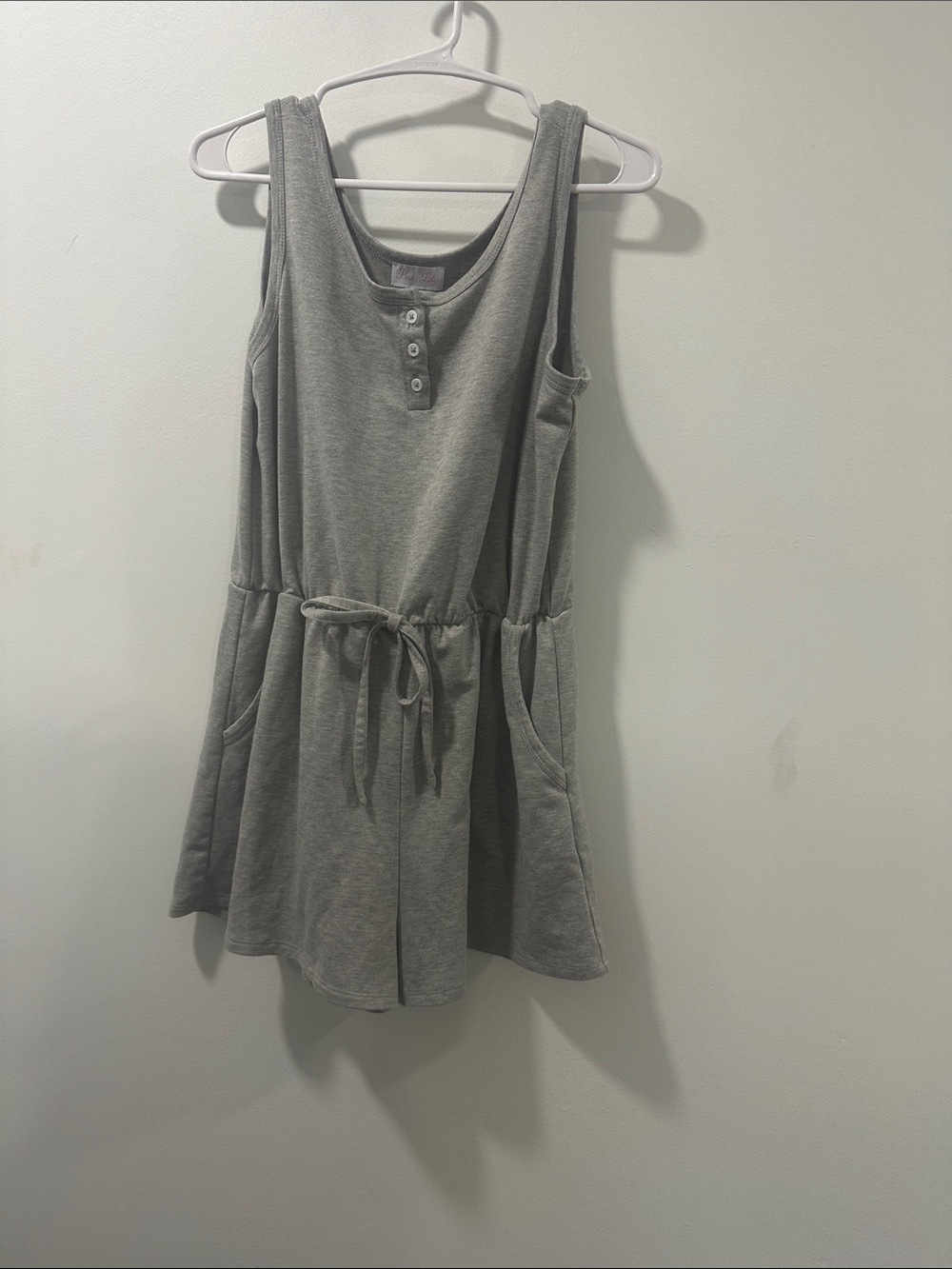 Sleeveless Drawstring Pocket Romper - Gray